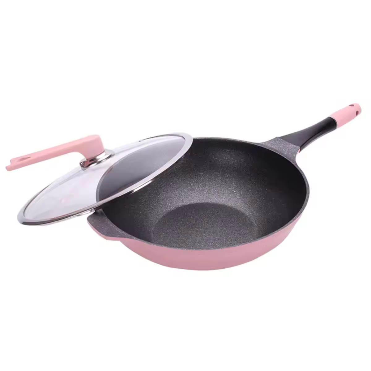 Tigaia wok cu fund cu inducție din aluminiu turnat sub presiune, ceramică antiaderentă, cu capac