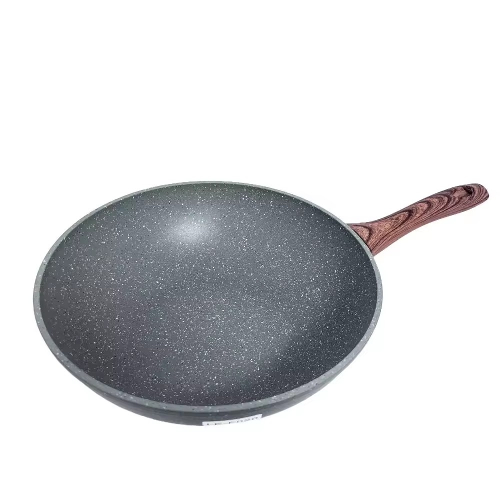 Tigaie wok de bucătărie chinezească din aluminiu de dimensiune personalizată cu capac