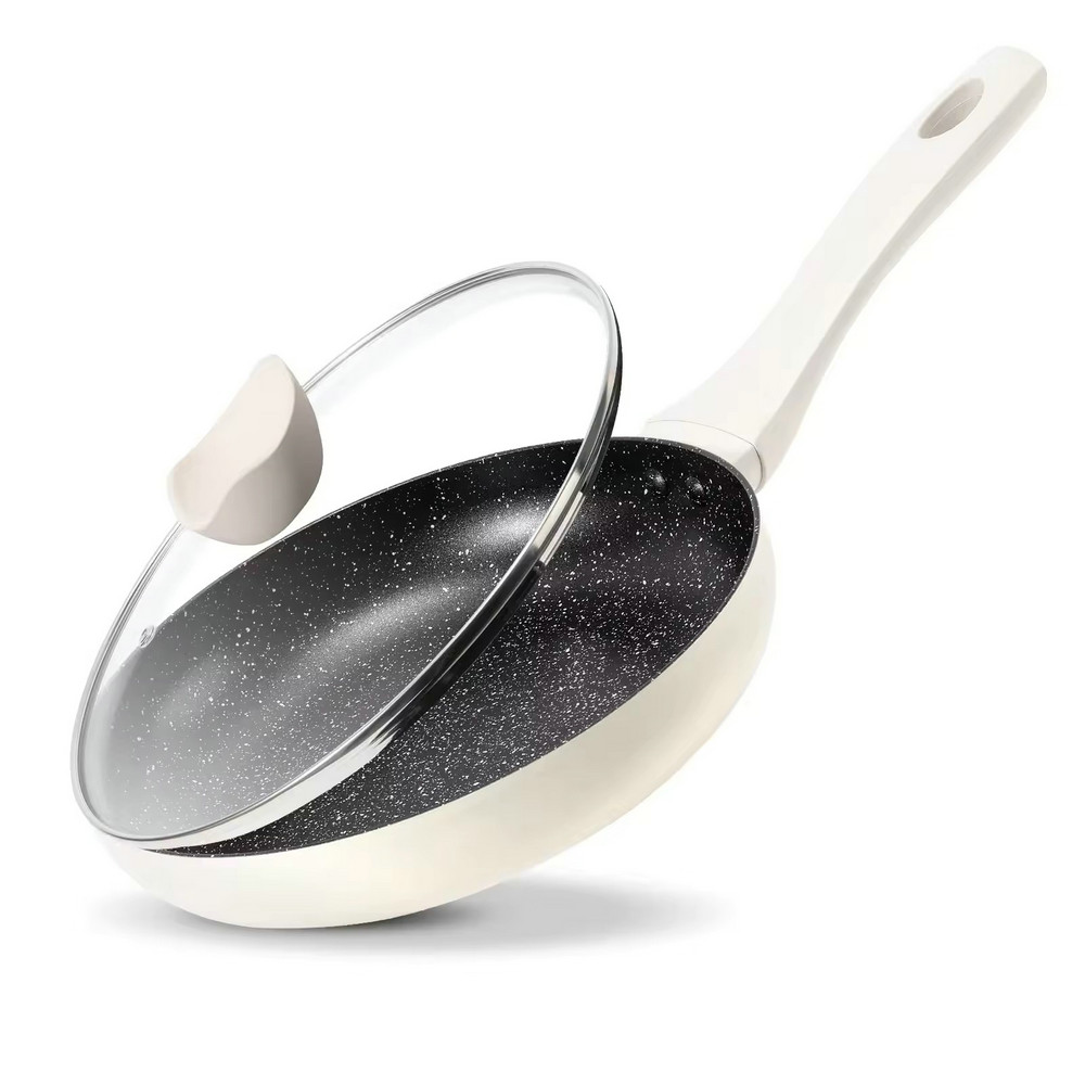 Tigaie antiaderentă din piatră de granit ușoară pentru gătit cu capac de sticlă